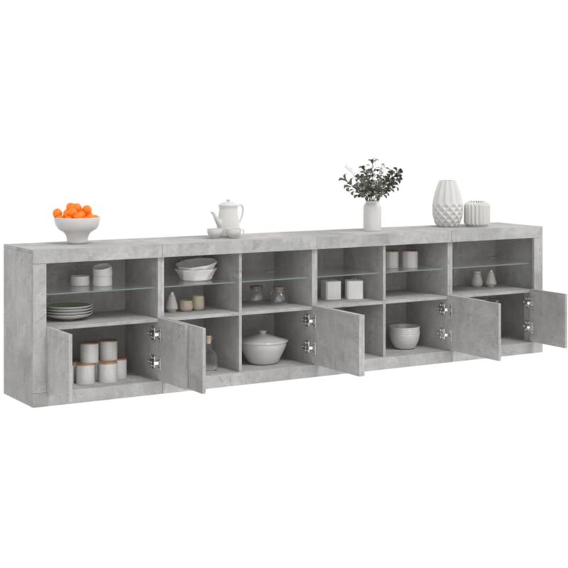 foto del prodotto credenza con luci led grigio cemento 283x37x67 cm vidaxl
