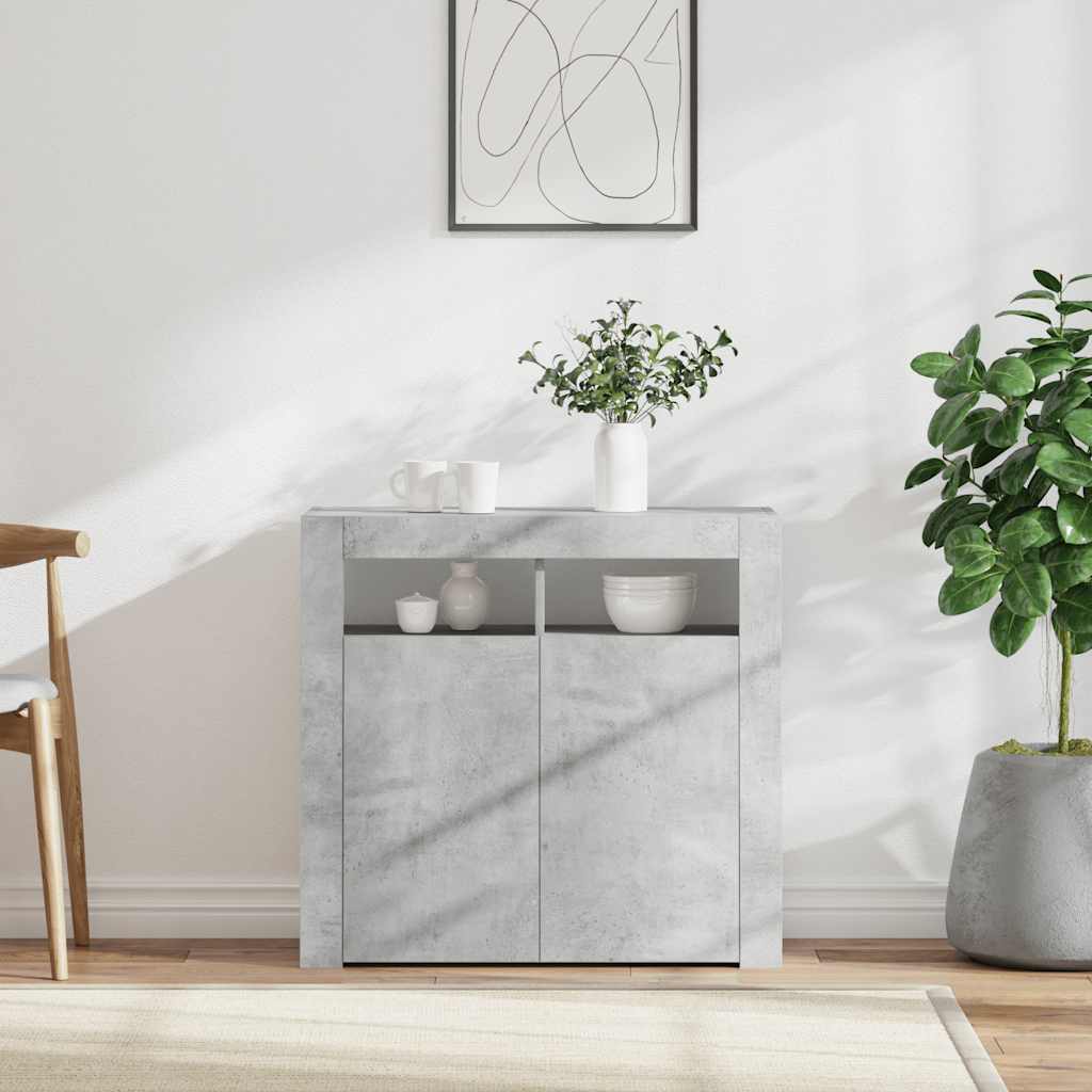 foto del prodotto credenza con luci led grigio cemento 80x35x75 cm cod mxl 14136