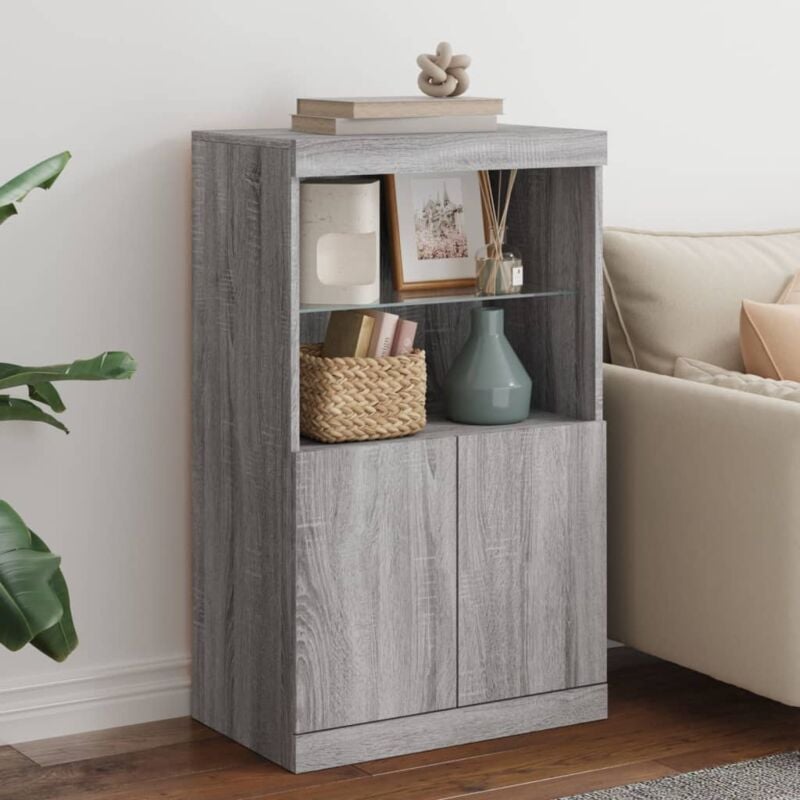 foto del prodotto credenza con luci led grigio sonoma 60,5x37x100 cm vidaxl
