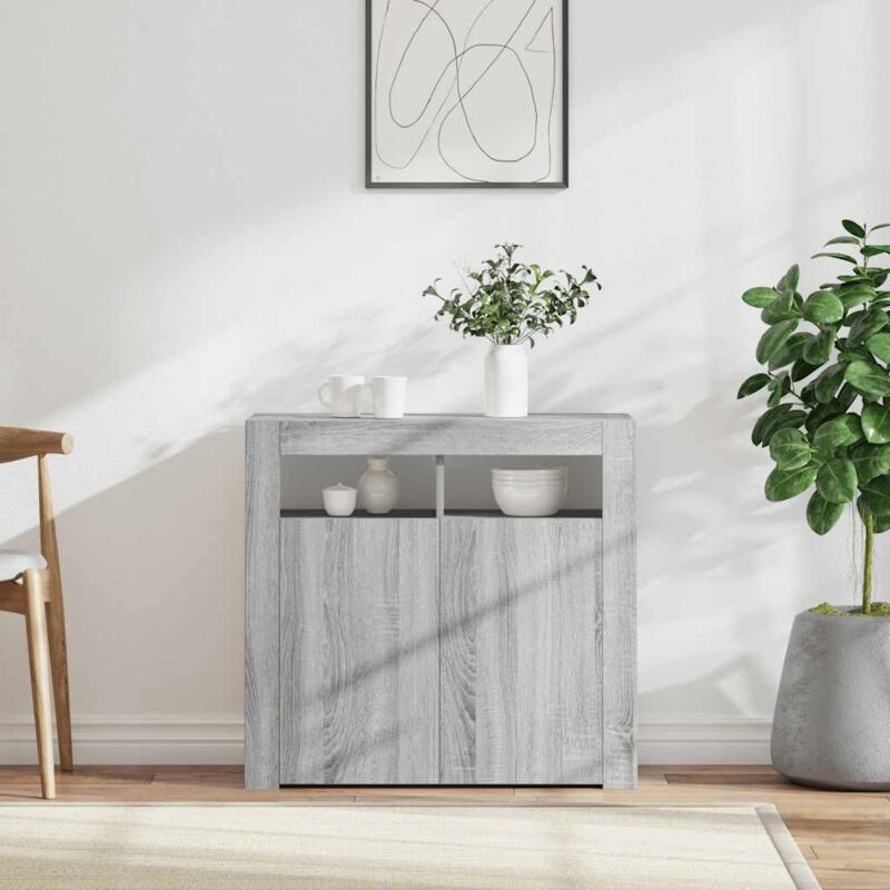 foto del prodotto credenza con luci led grigio sonoma 80x35x75 cm vidaxl