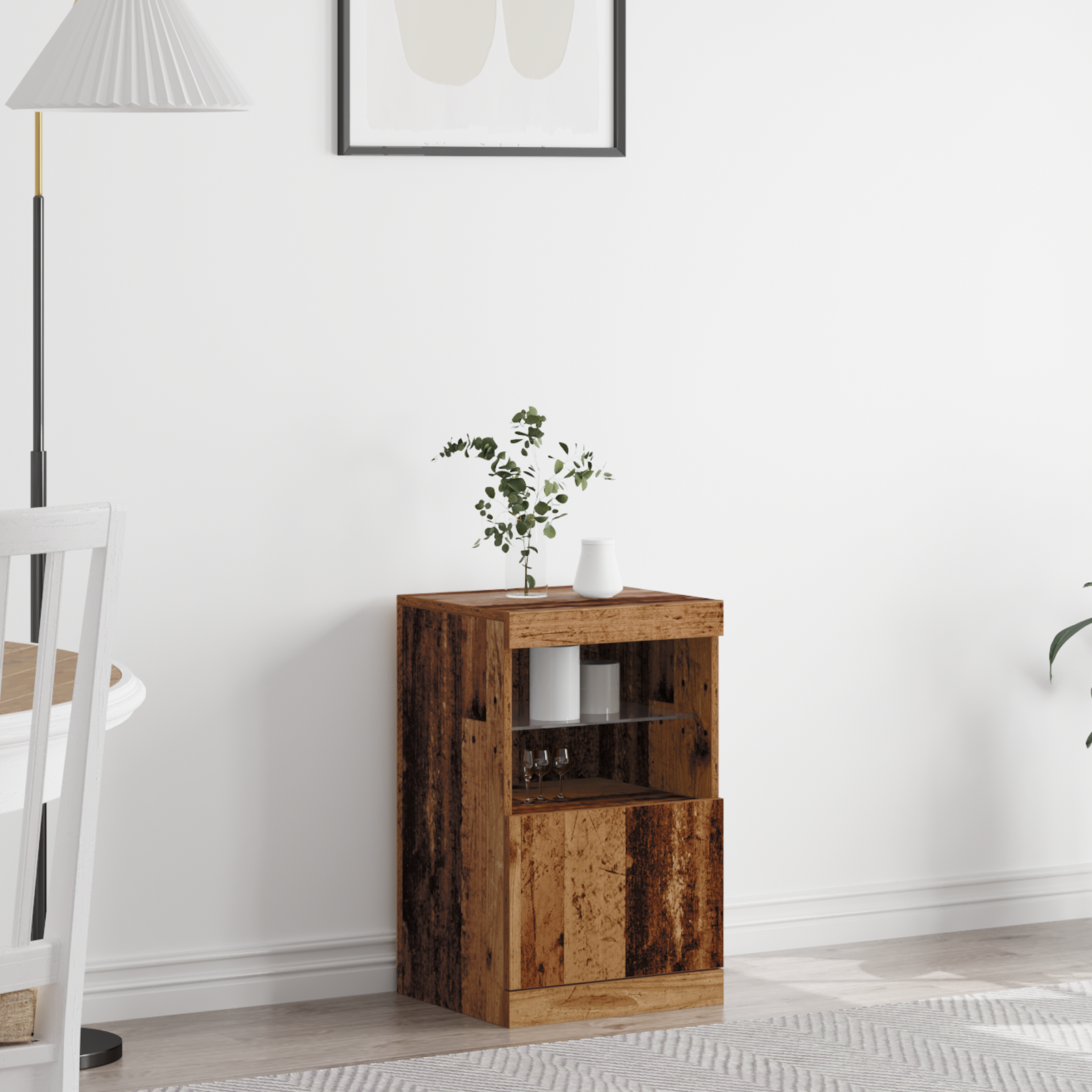 foto del prodotto credenza con luci led legno antico 41x37x67 cm