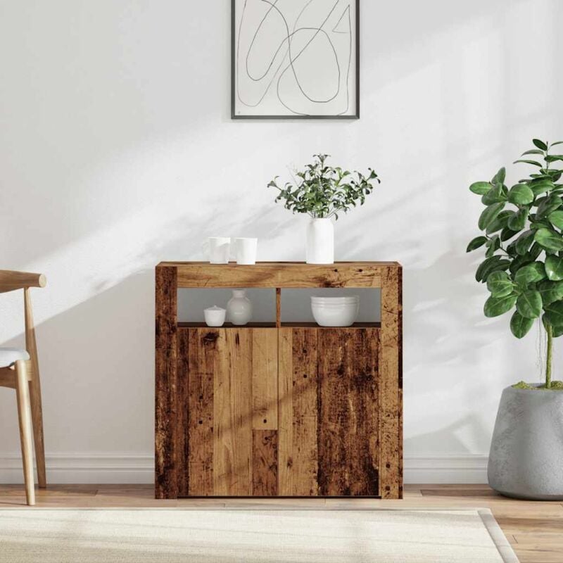 foto del prodotto credenza con luci led legno antico 80x35x75 cm in truciolato vidaxl