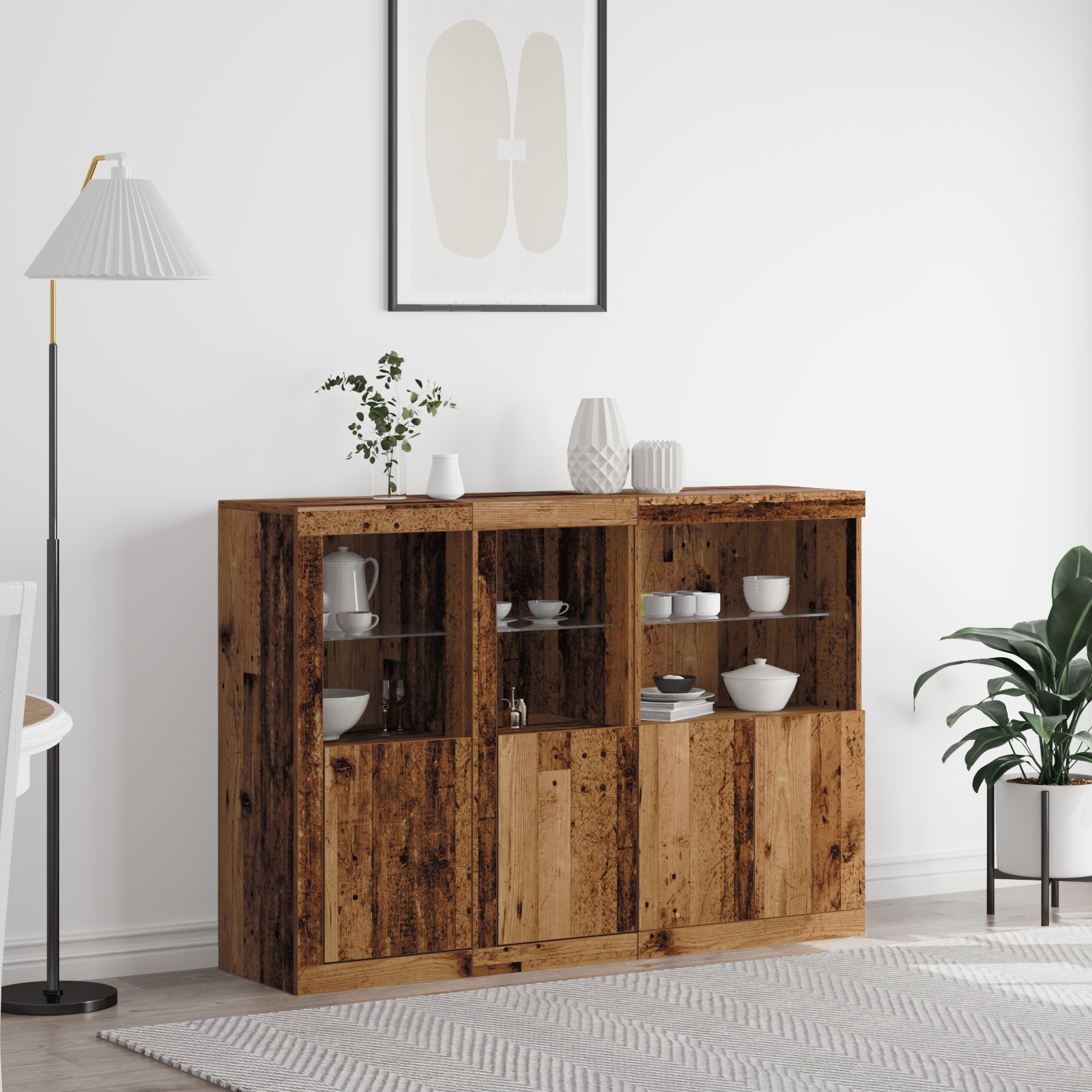 foto del prodotto credenza con luci led legno vecchio 142.5x37x100 cm legno progettato