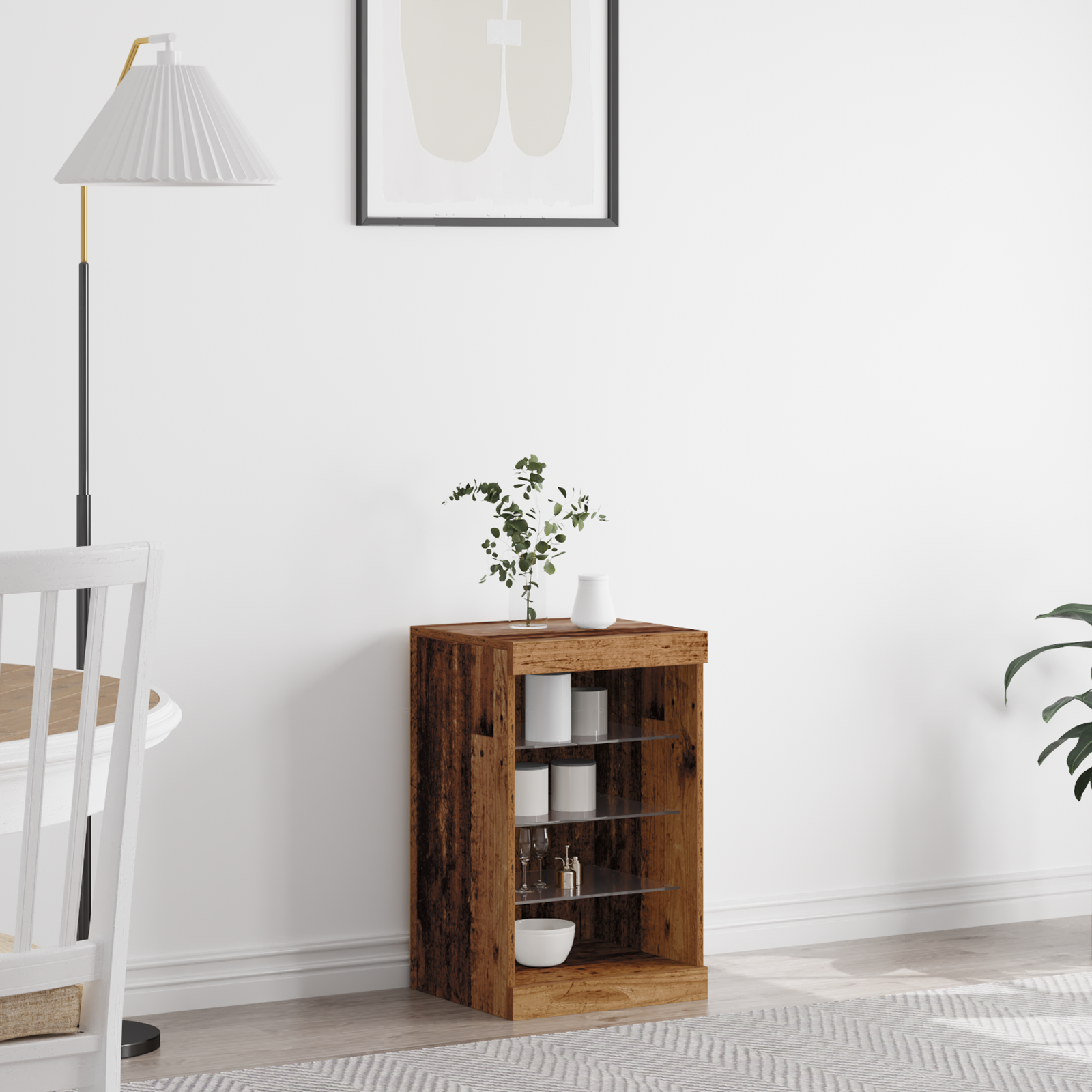 foto del prodotto credenza con luci led legno vecchio 41x37x67 cm