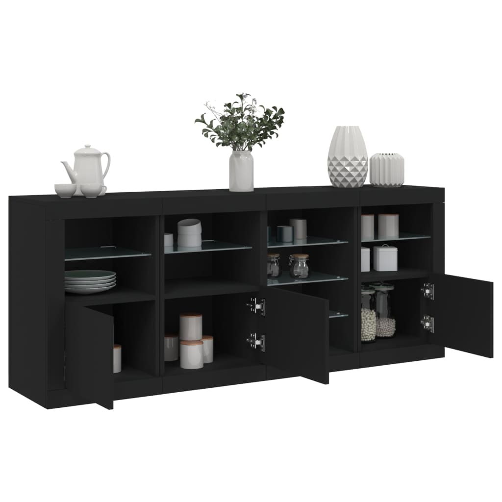 foto del prodotto credenza con luci led nera 164x37x67 cmcod mxl 85873