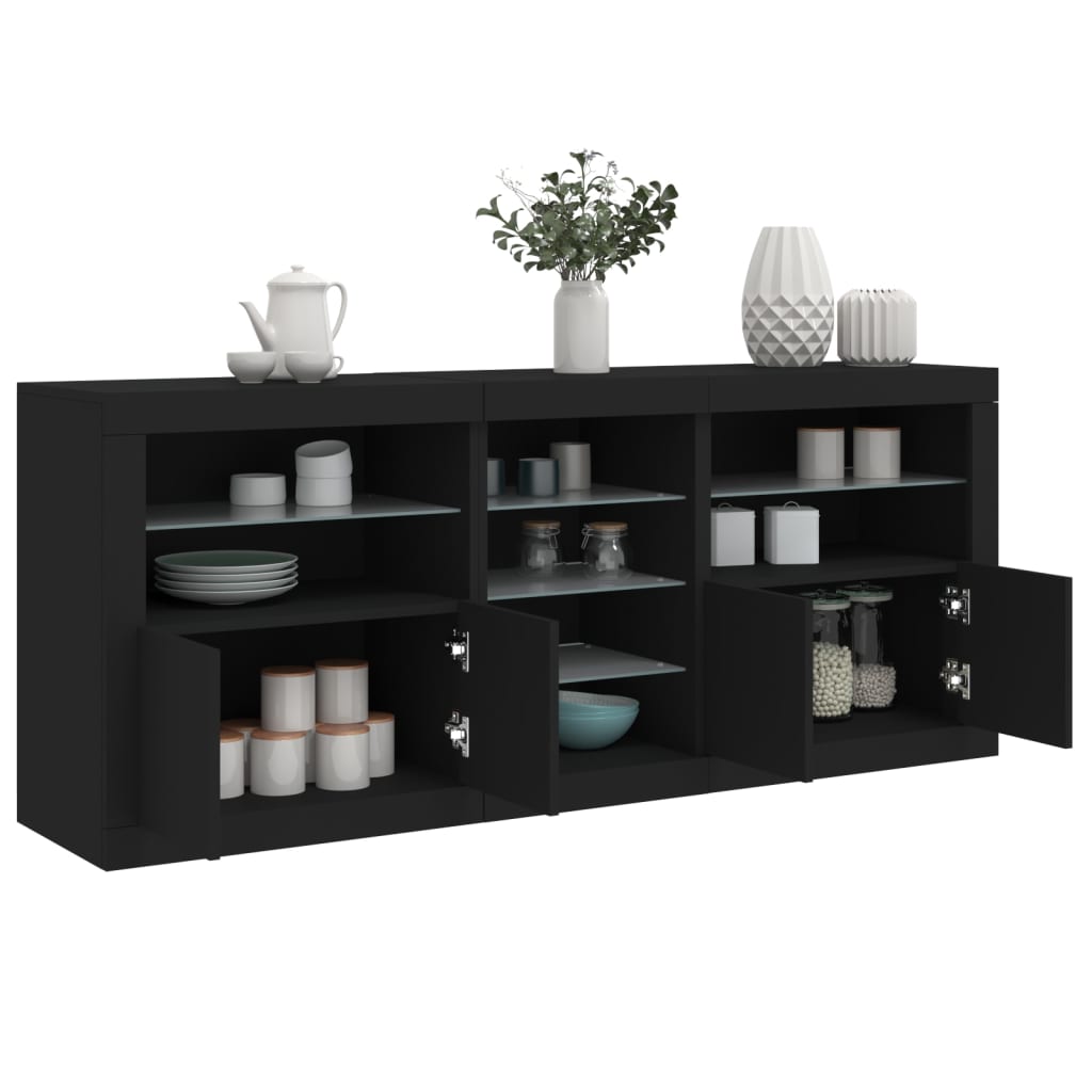 foto del prodotto credenza con luci led nera 181,5x37x67 cmcod mxl 86013