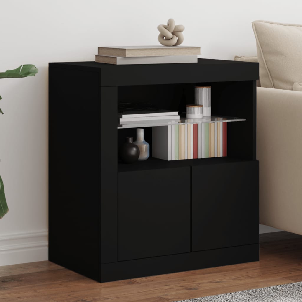 foto del prodotto credenza con luci led nera 60,5x37x67 cm