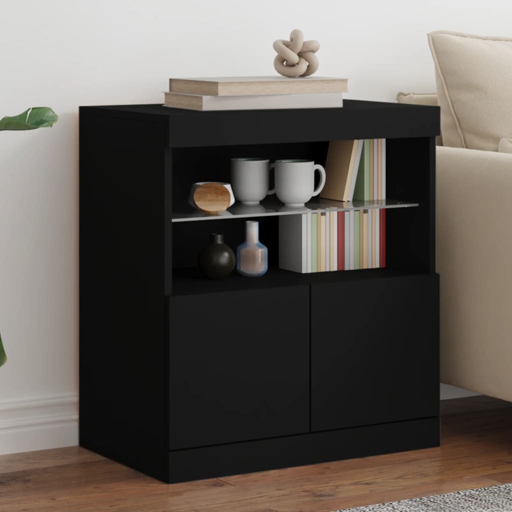 foto del prodotto credenza con luci led nera 60x37x67 cmcod mxl 86291