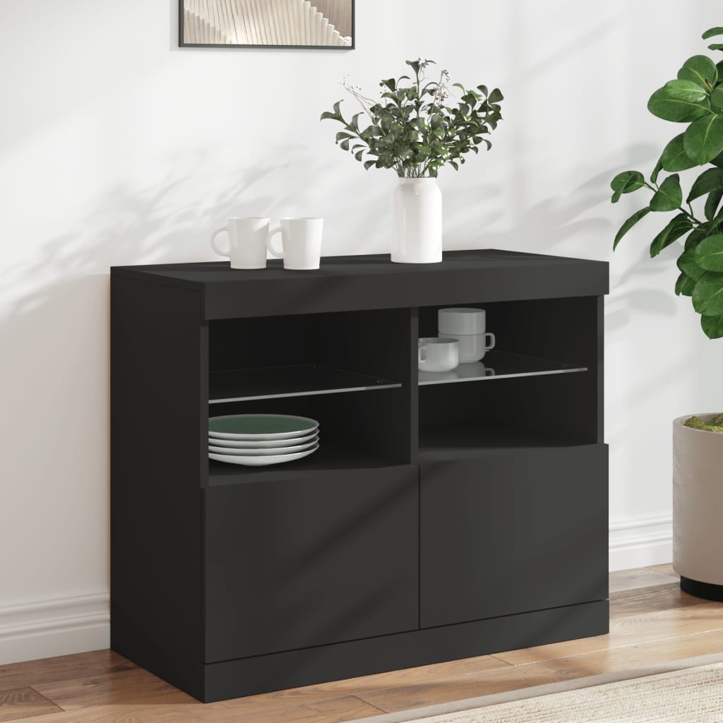 foto del prodotto credenza con luci led nera 81x37x67 cmcod mxl 86292
