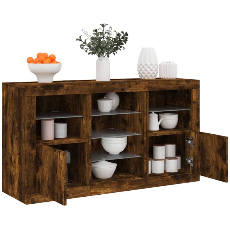 foto del prodotto credenza con luci led rovere fumo 123x37x67 cm vidaxl