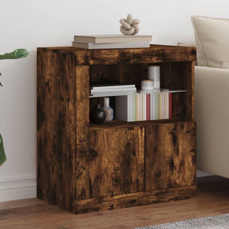 foto del prodotto credenza con luci led rovere fumo 60,5x37x67 cm vidaxl