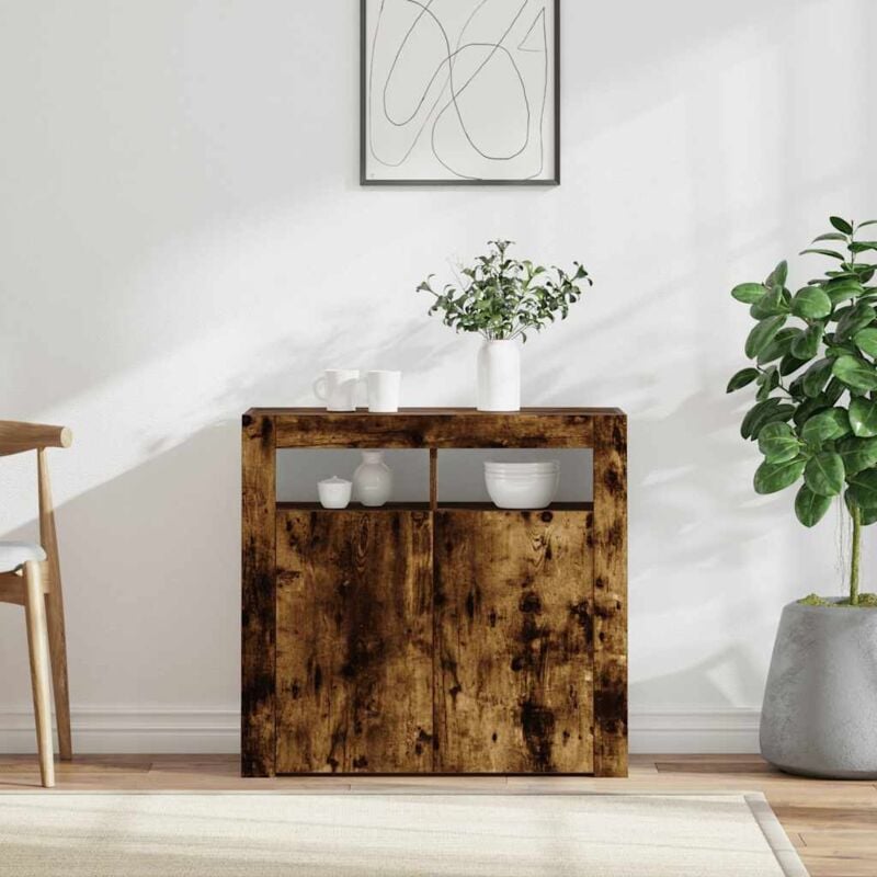 foto del prodotto credenza con luci led rovere fumo 80x35x75 cm vidaxl