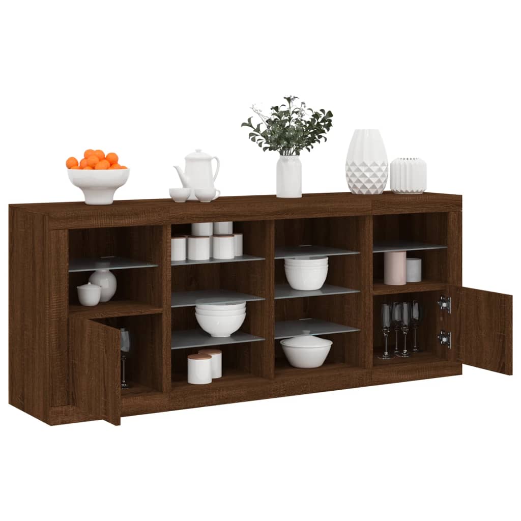 foto del prodotto credenza con luci led rovere marrone 163x37x67 cmcod mxl 85874