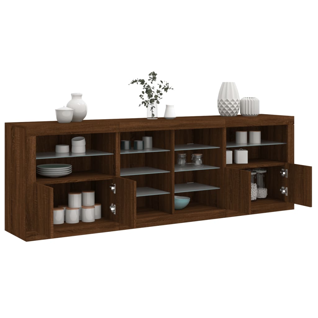 foto del prodotto credenza con luci led rovere marrone 202x37x67 cmcod mxl 86014