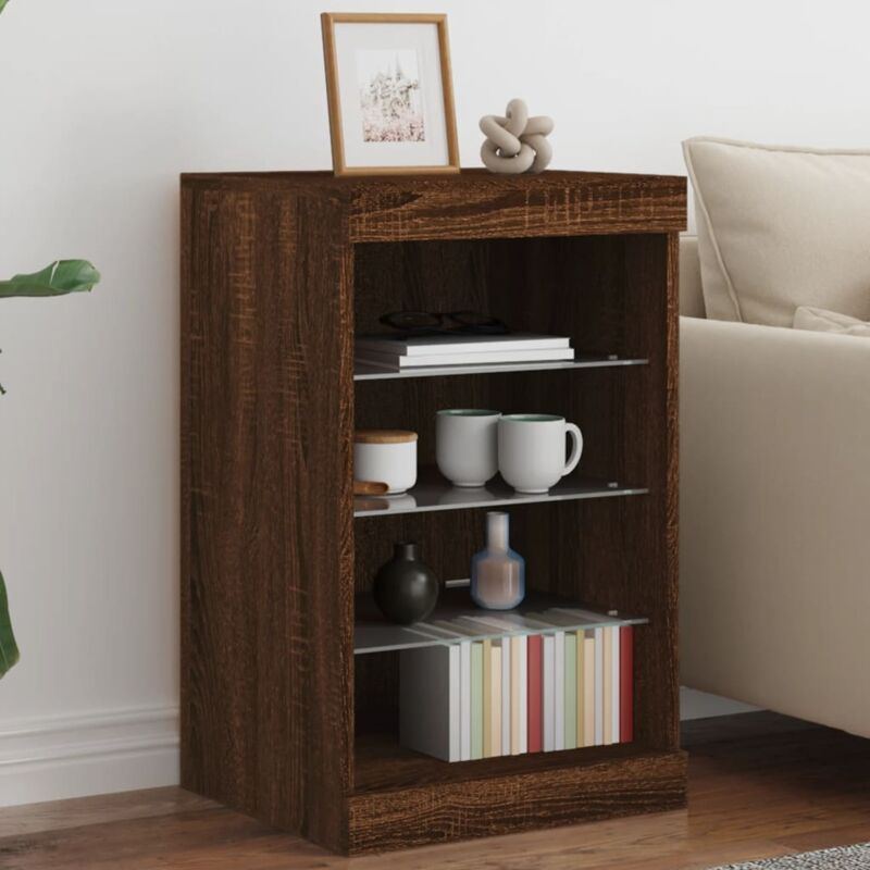foto del prodotto credenza con luci led rovere marrone 41x37x67 cm