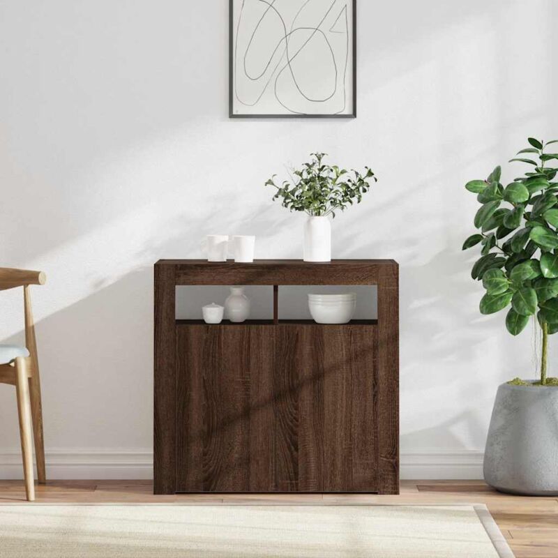 foto del prodotto credenza con luci led rovere marrone 80x35x75 cm vidaxl