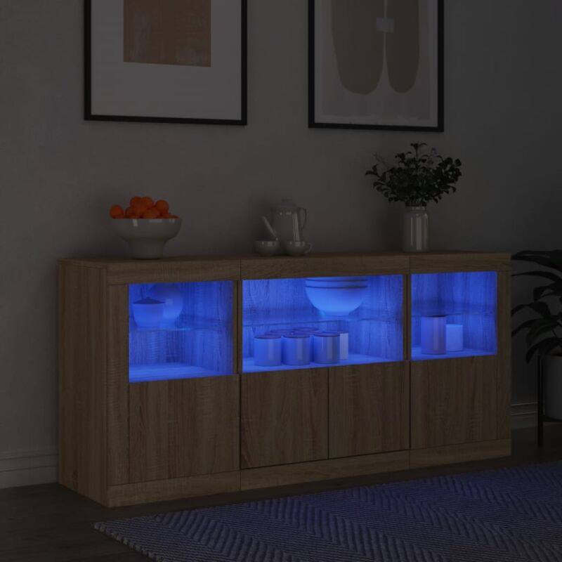 foto del prodotto credenza con luci led rovere sonoma 142,5x37x67 cm vidaxl
