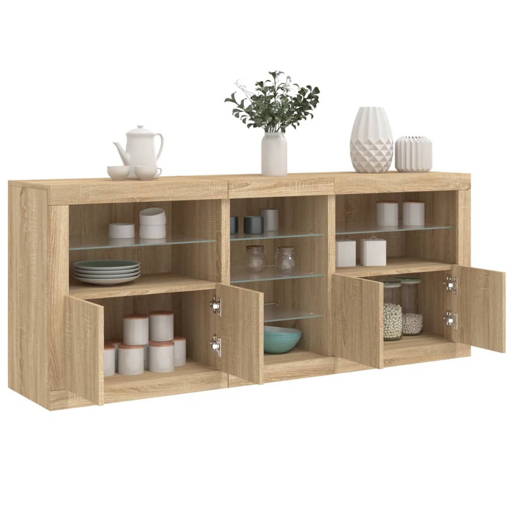 foto del prodotto credenza con luci led rovere sonoma 162x37x67 cmcod mxl 109927