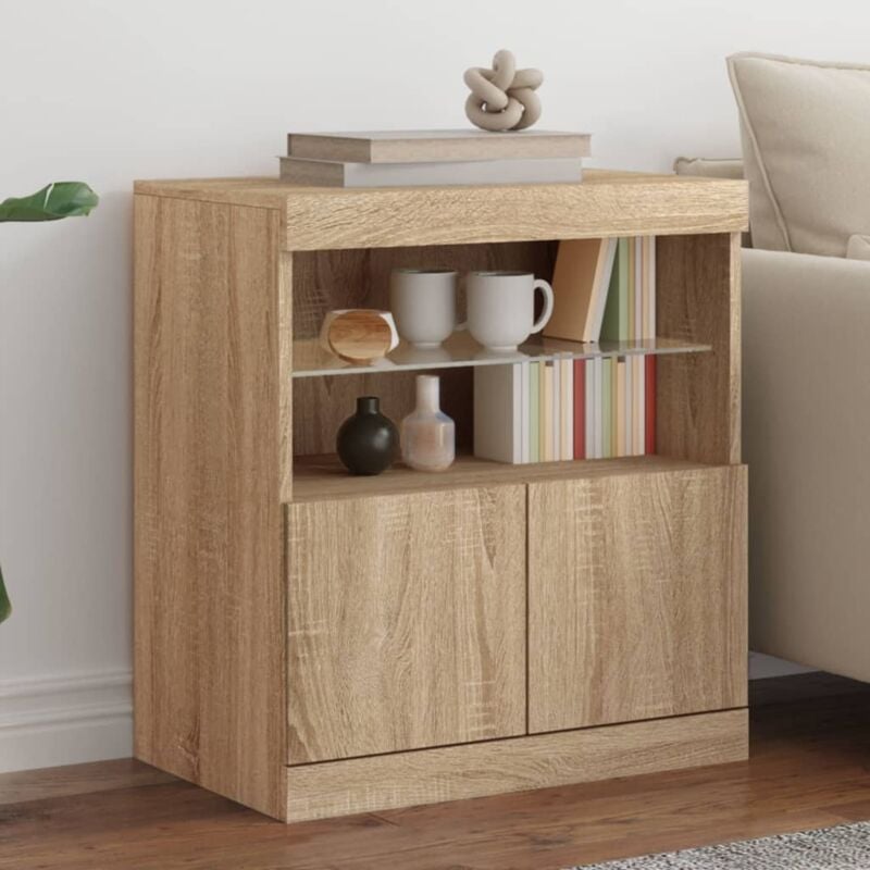 foto del prodotto credenza con luci led rovere sonoma 60x37x67 cm vidaxl