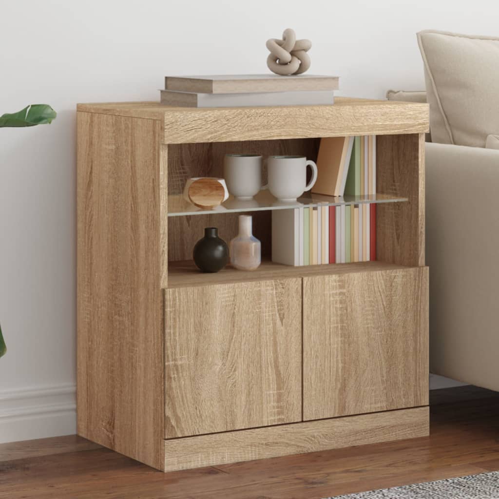 foto del prodotto credenza con luci led rovere sonoma 60x37x67 cmcod mxl 110265