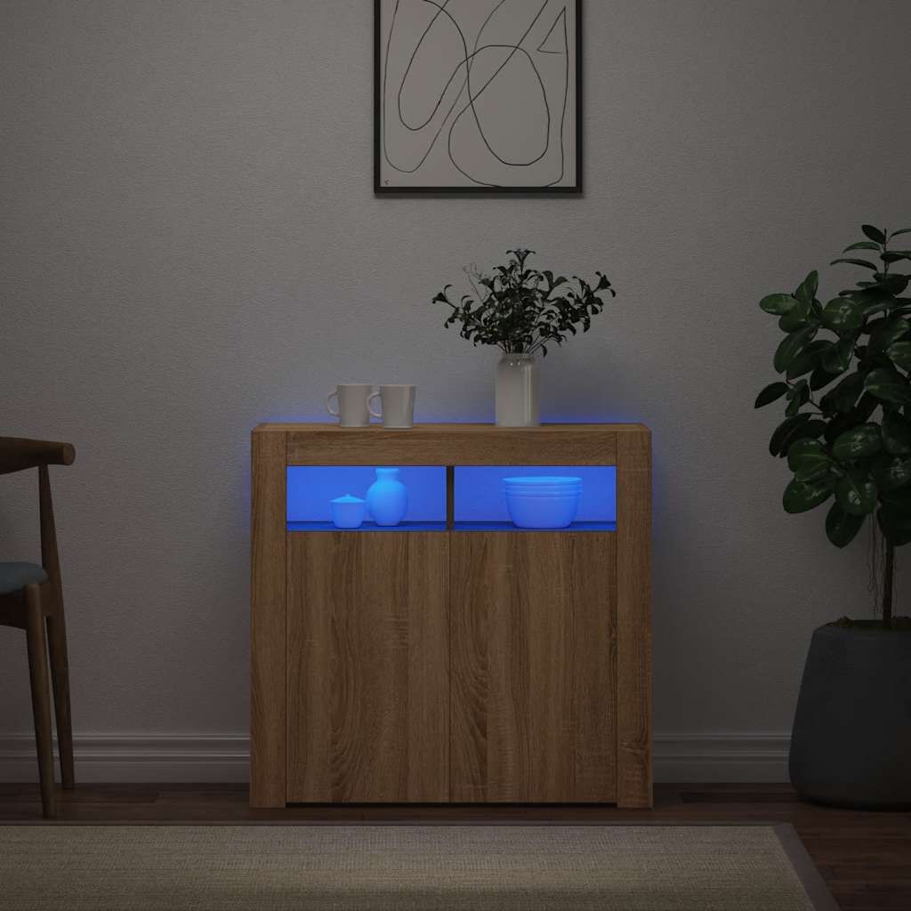 foto del prodotto credenza con luci led rovere sonoma 80x35x75 cm cod mxl 48247