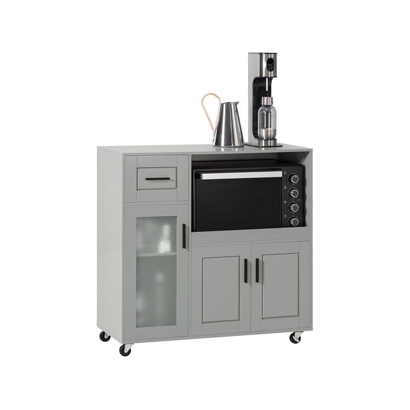 foto del prodotto credenza con ruote mobile per microonde da cucina con 1 cassetto, 3 ante armadio cucina 89x40x89cm colore grigio fsb78 hg sobuy