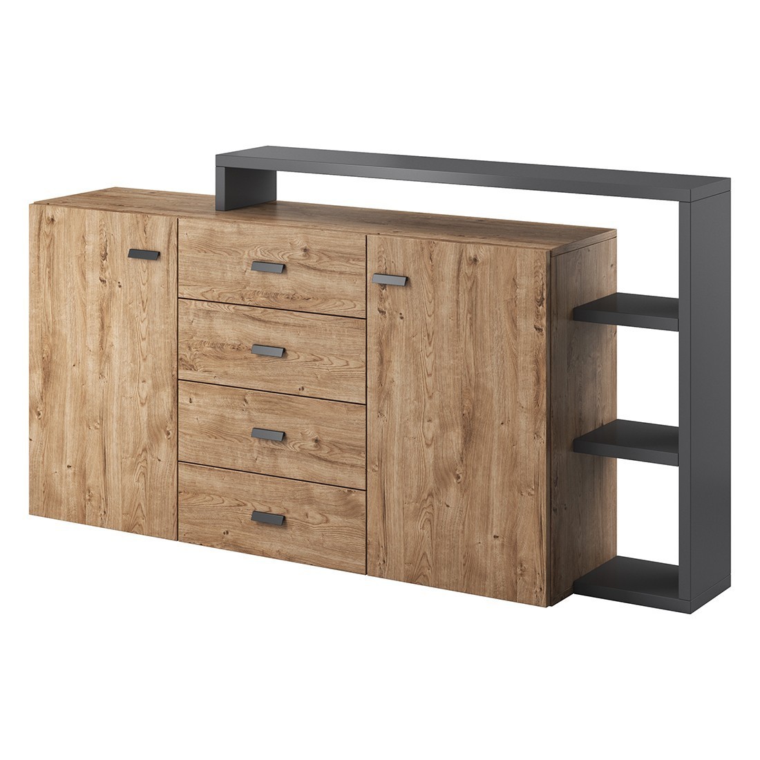 foto del prodotto credenza con scaffale integrato collezione bergamo 180cm. colori rovere e grigio.