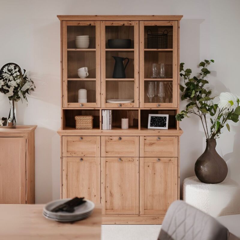 foto del prodotto credenza con vetrina colore rovere anticato 120x200h cm tiberio