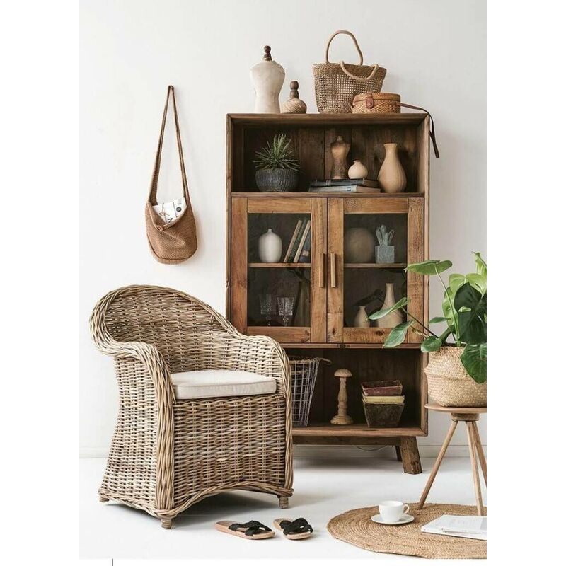 foto del prodotto credenza con vetrina in pino riciclato cm 90x40x160 - pine