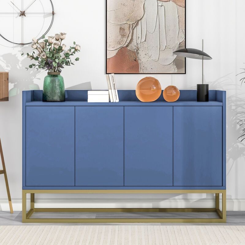 foto del prodotto credenza contenitore 120x30x80cm - con 4 ante e senza maniglie e 3 divisori, struttura in metallo in stile moderno e minimalista - blu navy