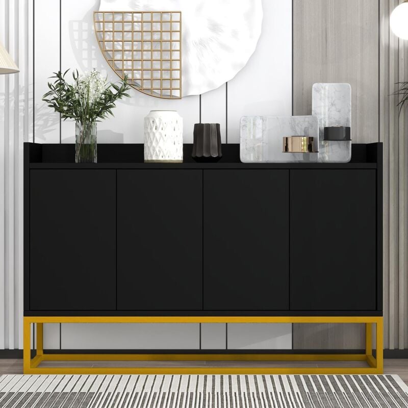 foto del prodotto credenza contenitore 120x30x80cm - con 4 ante e senza maniglie e 3 divisori, struttura in metallo in stile moderno e minimalista - nero