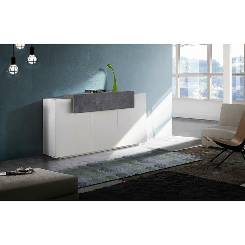 foto del prodotto credenza corona moderna 3 ante battente 1 anta ribalta bianco lucido e report