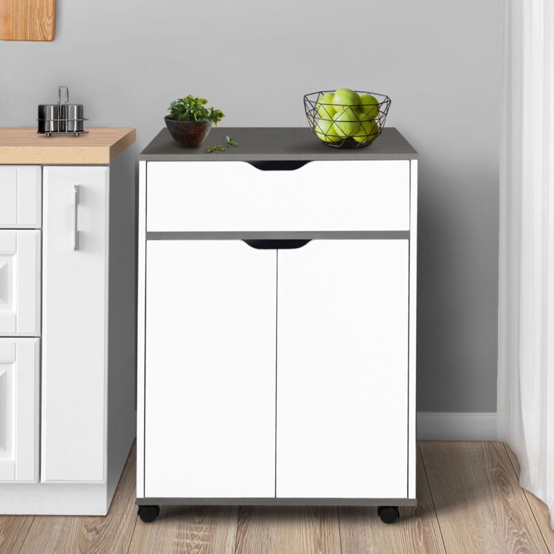 foto del prodotto credenza cosy con cassetto in legno bianco e ripiani grigi l.60 cm