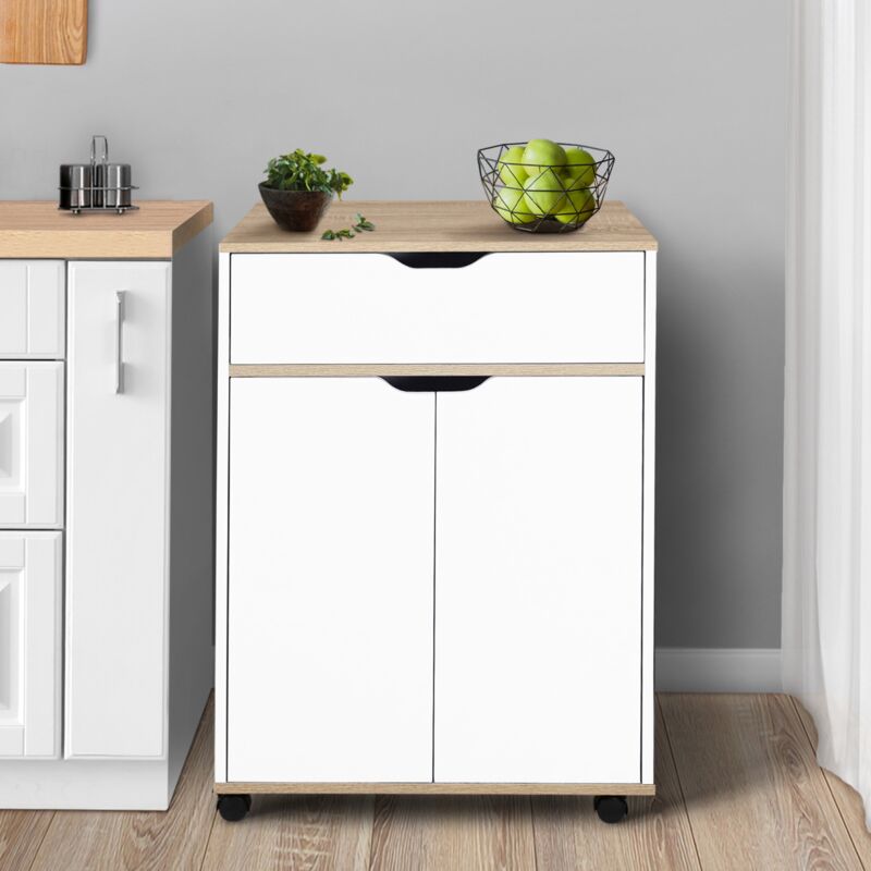 foto del prodotto credenza cosy con cassetto in legno bianco e ripiani in faggio l.60 cm