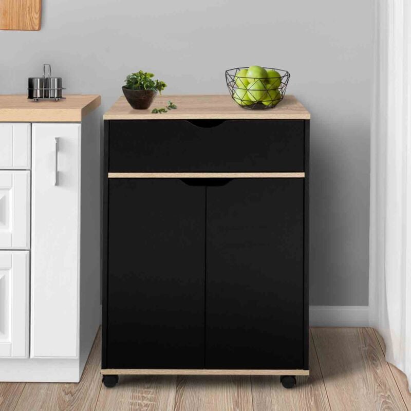 foto del prodotto credenza cosy con cassetto in legno nero e ripiani in faggio l.60 cm