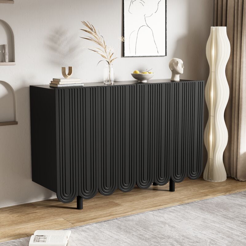 foto del prodotto credenza, credenza dalla forma a goccia con ante profilate e cerniera a tampone