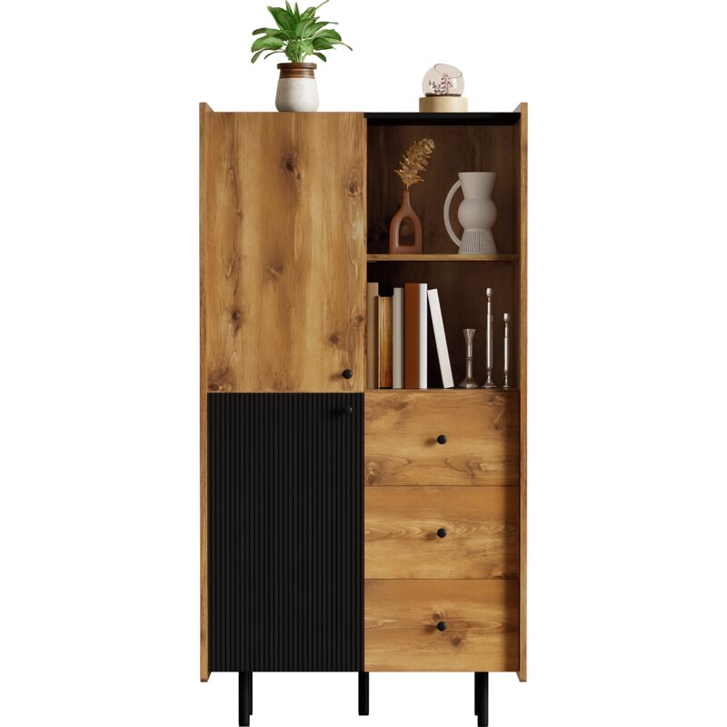 foto del prodotto credenza credenza moderna alta 160 cm con due ante, tre cassetti e ripiani a giorno