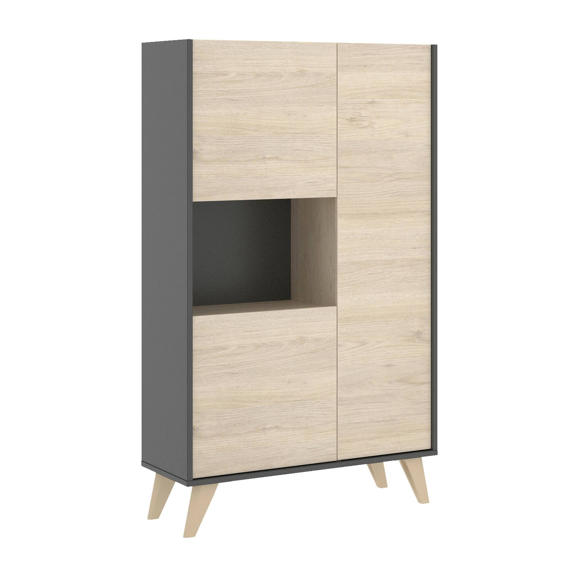 foto del prodotto credenza crono, buffet alto da soggiorno, madia moderna da salotto a 3 ante, 81x43h135 cm, rovere e antracite