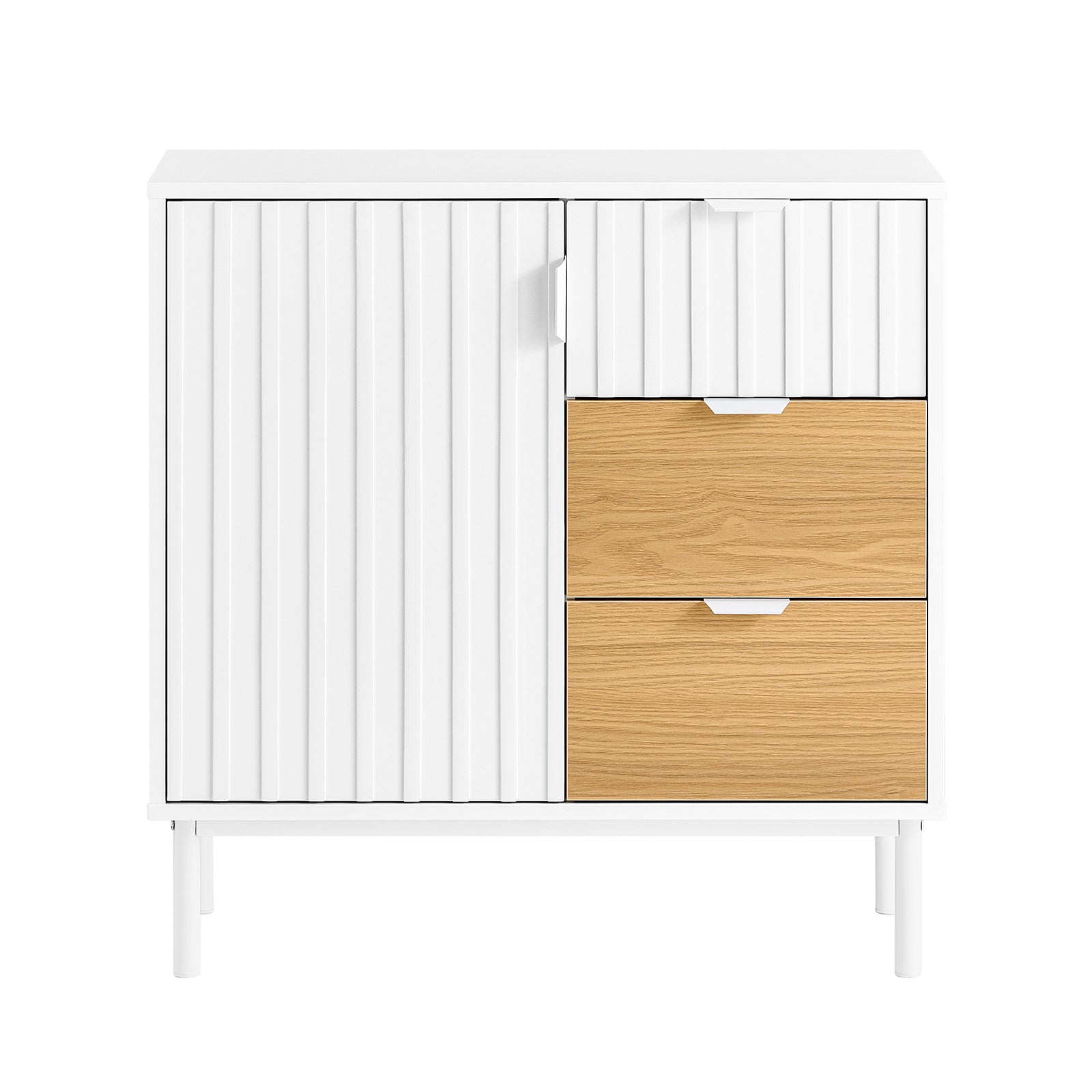 foto del prodotto credenza cucina credenza buffet con 3 cassetti bianco naturale 75x35x76cm fsb91 wn
