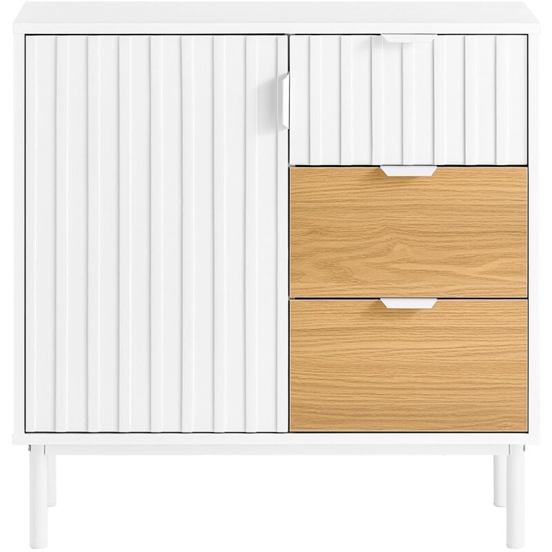 foto del prodotto credenza cucina credenza buffet con 3 cassetti bianco naturale 75x35x76cm fsb91 wn sobuy