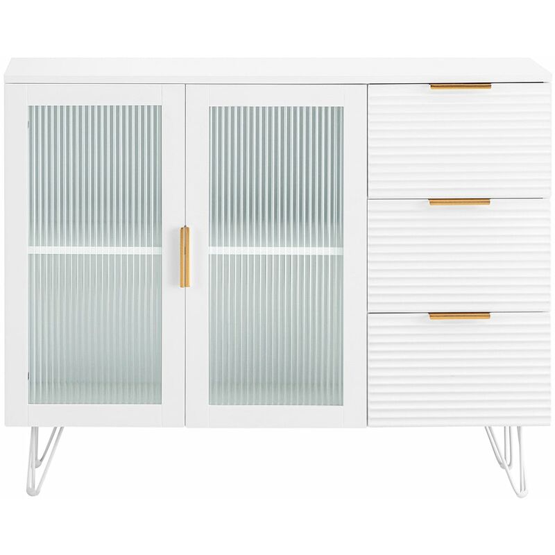 foto del prodotto credenza cucina mobile cucina bianco con 2 ante in vetro e 3 cassetti 108x40x85cm fsb86 w sobuy