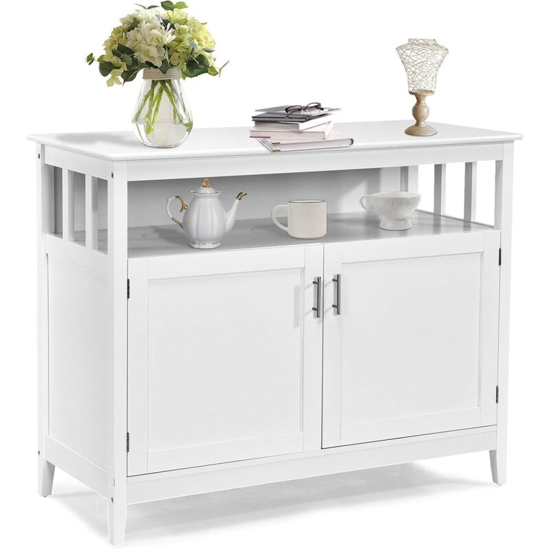 foto del prodotto credenza cucina moderna, mobiletto da cucina con ripiano regolabile e 2 ante, mobiletto multiuso da soggiorno sala da pranzo ingresso, bianco