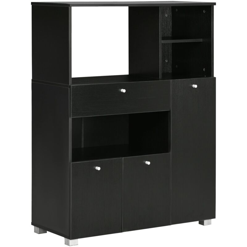 foto del prodotto credenza da cucina 90x40x120 cm per microonde con armadietti mensole e cassetto in legno nero