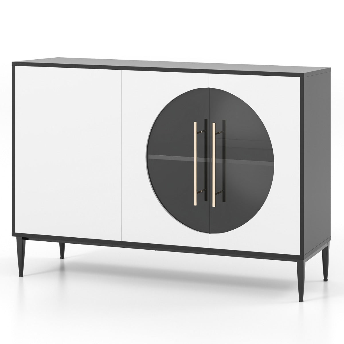 foto del prodotto credenza da cucina con anta in vetro temperato con gambe rialzate in metallo mobile portaoggetti autoportante per cucina soggiorno bianco 20 0007952