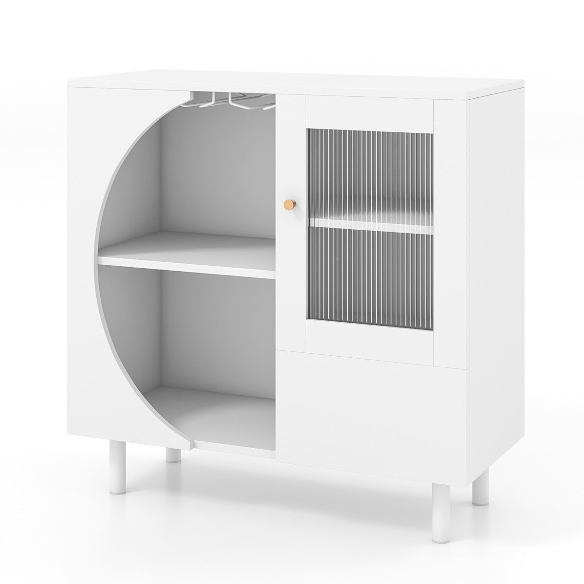 foto del prodotto credenza da cucina con portabicchieri credenza in legno con ante in vetro temperato mobile laterale contenitore freestanding bianco 20 0007953
