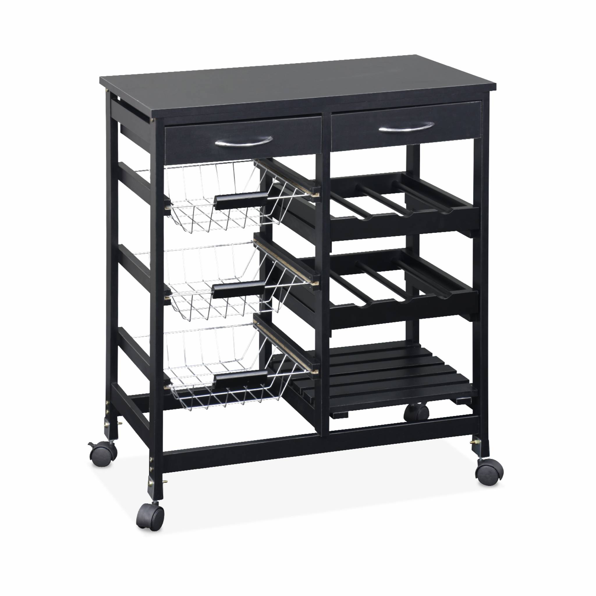 foto del prodotto credenza da cucina effetto legno con ruote, 65x35cm, nero