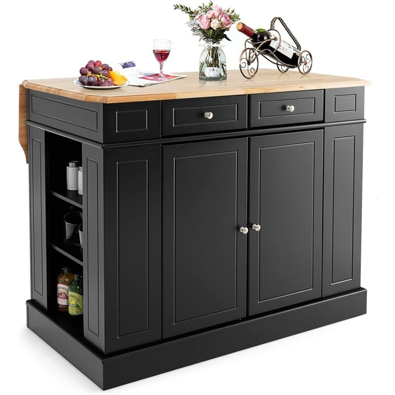 foto del prodotto credenza da cucina in legno, isola da cucina con contenitore, con ripiani regolabili a 3 livelli, 120 x 61 x 92 cm, carico 200 kg nero costway