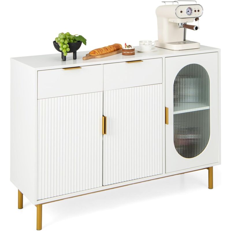 foto del prodotto credenza da cucina, mobile buffet da terra con 2 cassetti, 2 ante e 2 ripiano, per sala da pranzo, cucina, salotto, ingresso, 120 x 40 x 88cm