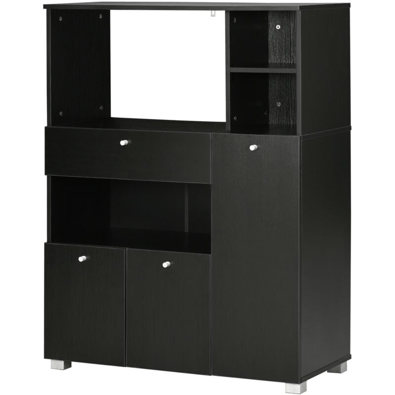 foto del prodotto credenza da cucina per microonde con armadietti, mensole e cassetto nero homcom
