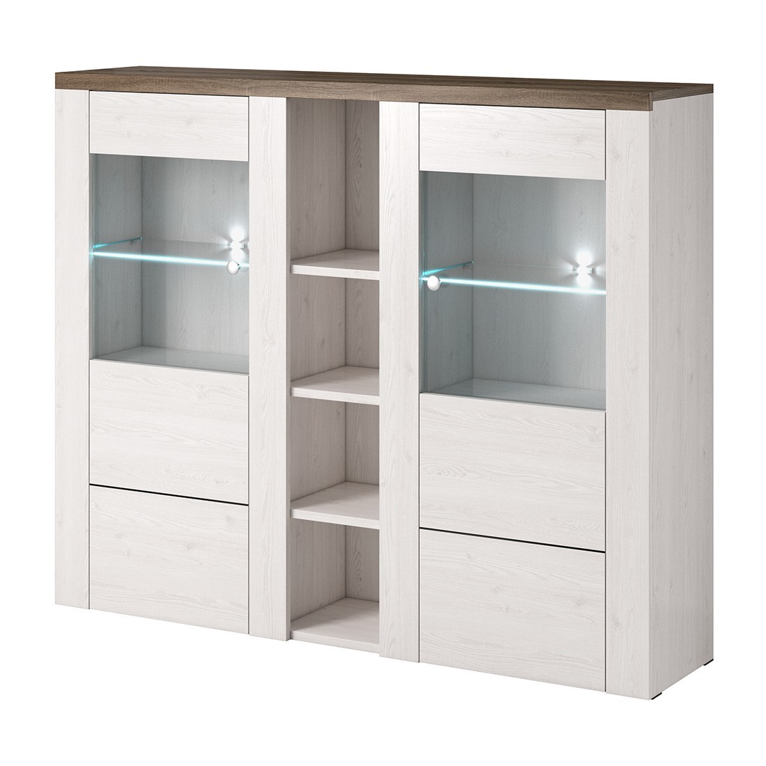 foto del prodotto credenza design a 2 porte per soggiorno colore bianco effetto legno e rovere. collezione santiago.